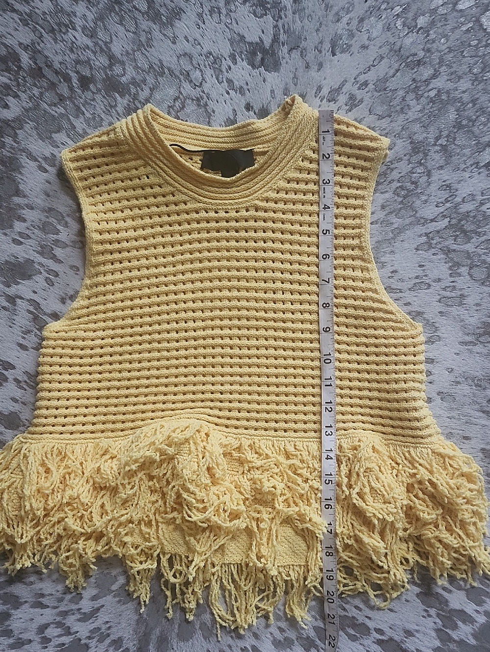 Zara Open Knit Top With Fringe Yellow SzS - Picture 5 of 6